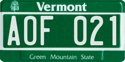 VT license plate AOF021