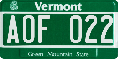 VT license plate AOF022