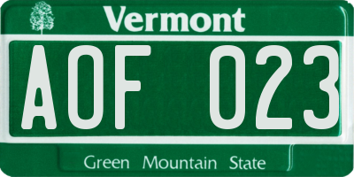 VT license plate AOF023