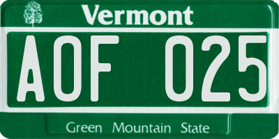 VT license plate AOF025