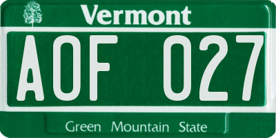 VT license plate AOF027
