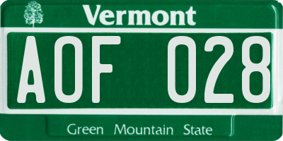 VT license plate AOF028