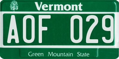 VT license plate AOF029