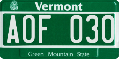 VT license plate AOF030