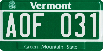 VT license plate AOF031