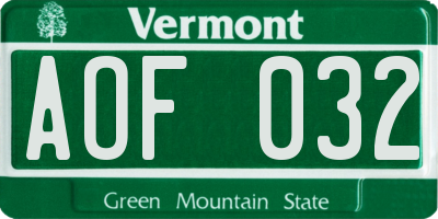VT license plate AOF032