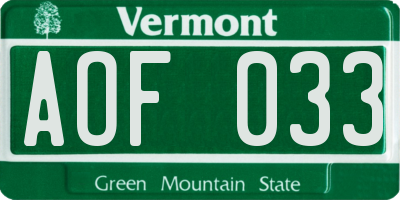 VT license plate AOF033