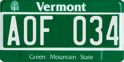 VT license plate AOF034