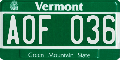 VT license plate AOF036