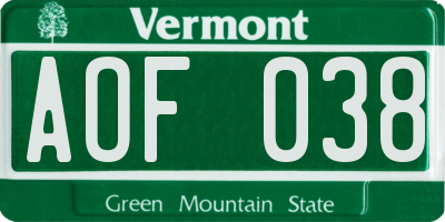 VT license plate AOF038
