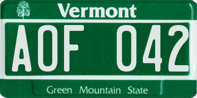 VT license plate AOF042