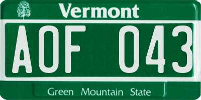 VT license plate AOF043