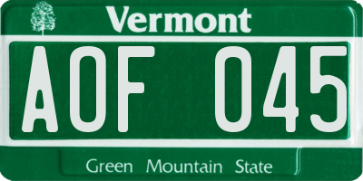 VT license plate AOF045