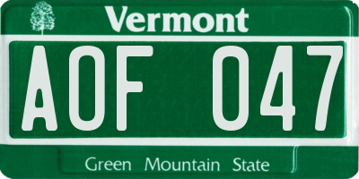 VT license plate AOF047