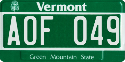 VT license plate AOF049