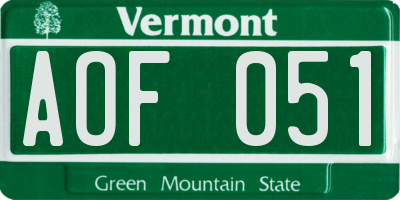 VT license plate AOF051