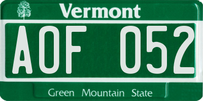 VT license plate AOF052