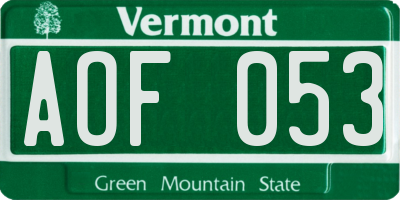 VT license plate AOF053