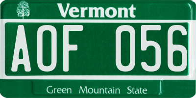 VT license plate AOF056
