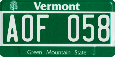 VT license plate AOF058