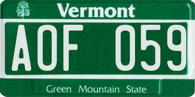 VT license plate AOF059