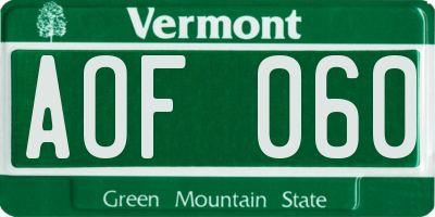 VT license plate AOF060