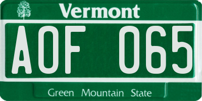 VT license plate AOF065
