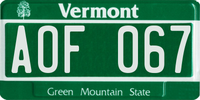 VT license plate AOF067