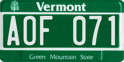 VT license plate AOF071