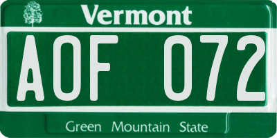 VT license plate AOF072