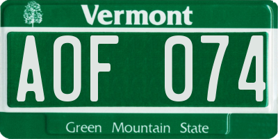 VT license plate AOF074