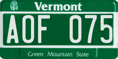 VT license plate AOF075