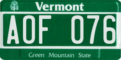 VT license plate AOF076