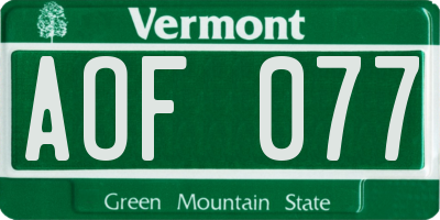 VT license plate AOF077