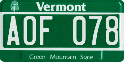 VT license plate AOF078