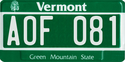 VT license plate AOF081