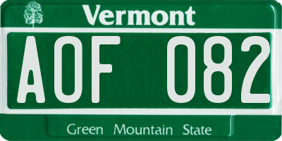 VT license plate AOF082