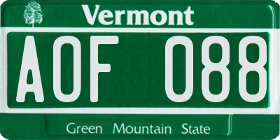 VT license plate AOF088