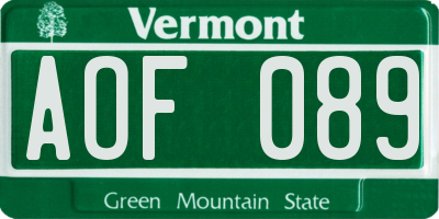VT license plate AOF089