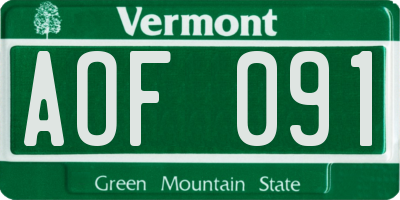VT license plate AOF091