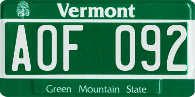 VT license plate AOF092