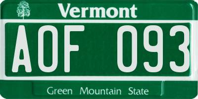 VT license plate AOF093