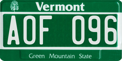 VT license plate AOF096