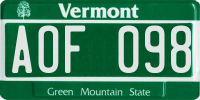 VT license plate AOF098