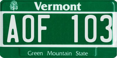 VT license plate AOF103