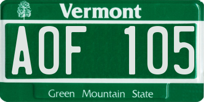 VT license plate AOF105