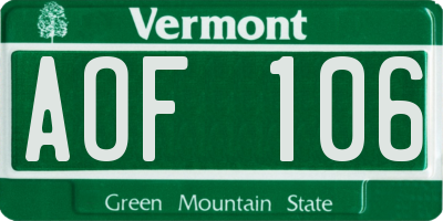 VT license plate AOF106