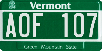VT license plate AOF107