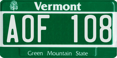 VT license plate AOF108