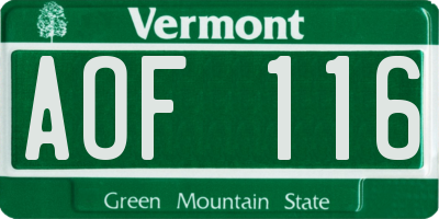 VT license plate AOF116